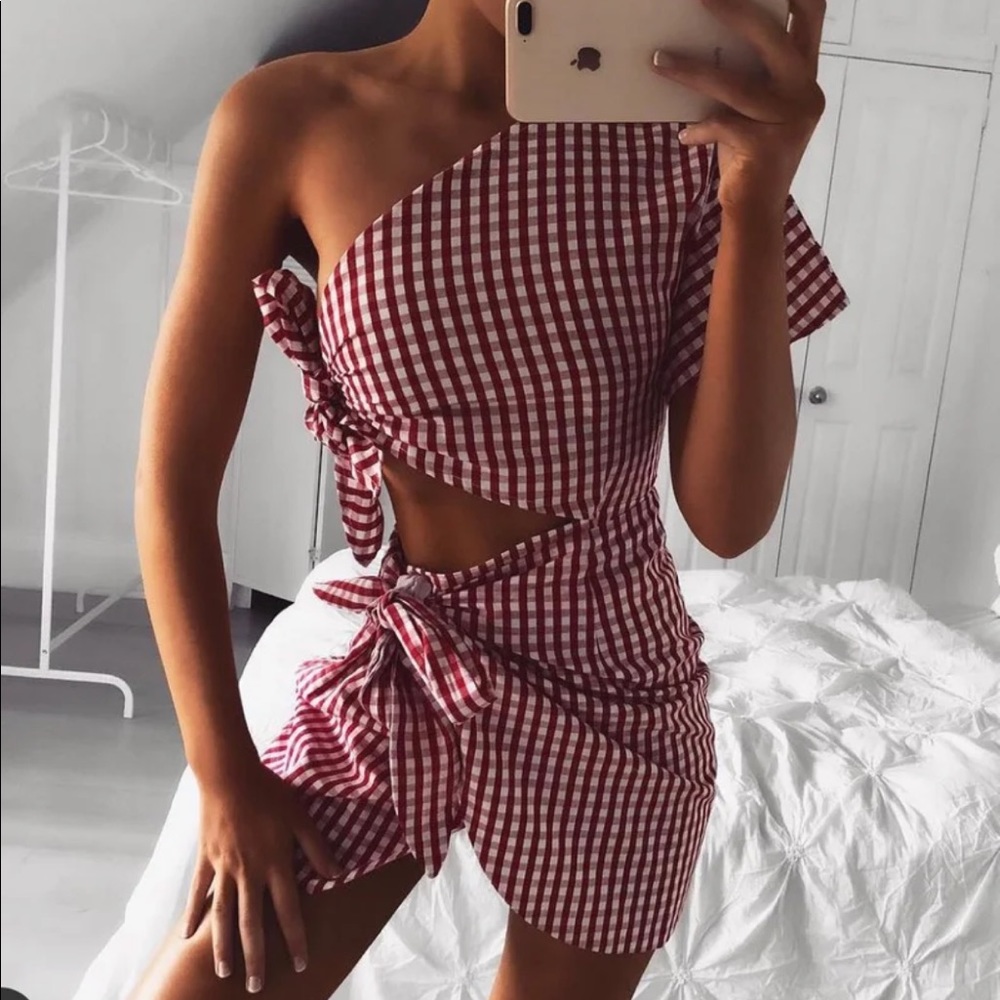Red Gingham Cutout Dress